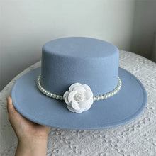 French Style Fedora Hat for Women 10CM Wide Brim Flat Top Felt Hat Winter Autumn Derby Wedding Jazz Hats