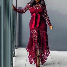 Lace Bow Belted Women Dress Elegant Long Sleeve Irregular Hem Women Bodycon Party Long Dress Vintage Wedding Evening Party Dress