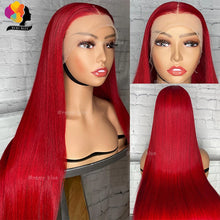 Colored Red Straight Lace Front Human Hair Wig 13x4 13x6 Transparent Lace Frontal Wigs Burgundy Human Hair Wigs for Black Women