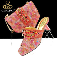 QSGFC Italian Shoes and Bags Matching Set 2024 Women Heel Party for Gold Colour Italian Design Wedding Bigger size shoes