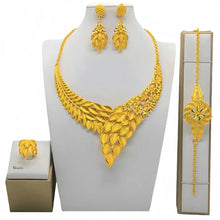 Fashion Dubai Flower Design Luxury 24k Gold Color Women's Jewelry Set African Fashion Bracelet Earrings Necklace Ring Four Piece