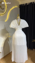 CM.YAYA Women Short Sleeve V-neck Elegant Long Pleated Dress 2025 Sweet Holiday Beach Evening Sexy Girl Party Dresses Vestidos