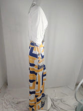 Summer New Printed Pants Sets Women Fashion Raglan Sleeves V-neck Cropped Top High Waist Wide Legs Trousers Two Piece Set Female