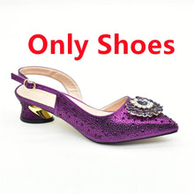 Purple Shoe and Bag Set for Party Women Shoes and Bags To Match Set Italy Elegant Rhinestone Lady Heeled Pumps Women Wedding