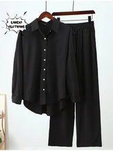 Summer Outfits for Women 2023 Fashion Loose Elastic Wrinkle Long Sleeve Shirt Wide Leg Pants Casual Set for Women 2 Piece Set