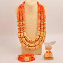 Natural coral beads orange necklace set for stylish Nigerian wedding couple African jewelry