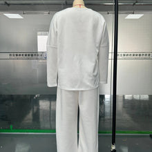 Women Two Piece Pant Sets Solid Full Sleeved Tops Round Neck Casual Midi Waist Long Pants Pockets Regular Elegant Lady