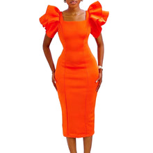 CM.YAYA Women Ruffles Short Sleeve Square Collar Knee Length Dress Street Vestidos Sexy Night Club Party Evening Chic Dresses