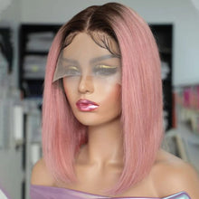 Ombre Pink Bob Wig Straight Lace Front Human Hair Wigs For Women Short  Bob Transparent Lace Wig Bleached Knots Pre Plucked