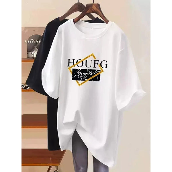 Women Clothing Letter Printing Pure Cotton Basic T-shirts Summer Fashion Casual O-neck Short Sleeve Top Tee Y2k Loose Pullovers