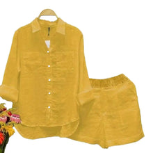 2 Pcs/Set Women Shirt Shorts Set Loose Long Sleeves Solid Color Elastic Waist Irregular Hem Lapel Female Spring Autumn Outfit