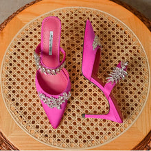 Women's High HeelsTemperament Baotou Silk Wheat Ear Rhinestones Muller Semi-Trailer Pump Pointed Stiletto Sandals