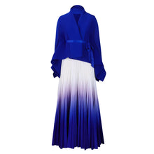 CM.YAYA Gradient Women's Set Full Sleeve Belt Blouse Shirt and Pleated Long Skirts Suit Street Two 2 Piece Set Outfit Tracksuit