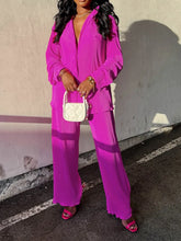 QFAF Fashion Pleated Women's Set Long Sleeve Oversized Shirt and Wide Leg Pants 2023 Elegant Tracksuit Two 2 Piece Set Outfits