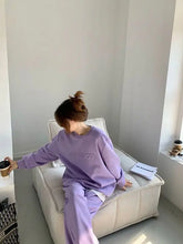 Women's Purple Sports Suit Spring And Autumn 2023 New Casual Fashion Style Loose Long Sleeve Sweater Tops Pants 2 Two Piece Set