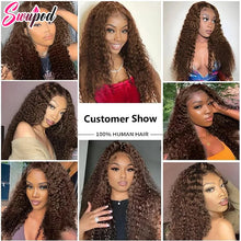 250% 30 36 inch Chocolate Brown Kinky Curly 13x4 Hd Lace Front Wig Human Hair Brazilian Colored 13x6 Lace Frontal Water Wig Wear