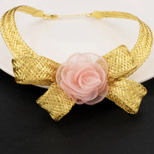 Shining Gold Plated Pink Big Flower Shape Necklace Bangle Earrings Ring Women Jewelry Set for Party Wedding Gifts