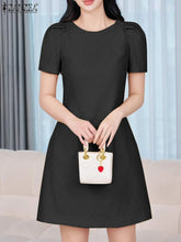 ZANZEA Korean Fashion Puff Sleeve Short Dresses Commute Elegant Solid Fitted Waist Party Robes Women Textured A-line Vestidos