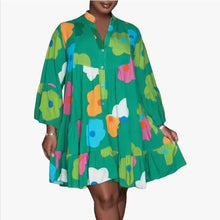 Autumn Women's New Loose Fashionable Printed Long Sleeved Sexy V-neck Single Breasted Shirt Big Swing Half Body Jumpsuit