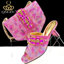 QSGFC Italian Shoes and Bags Matching Set 2024 Women Heel Party for Gold Colour Italian Design Wedding Bigger size shoes