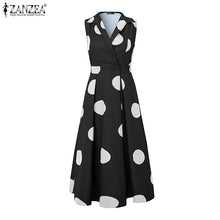 ZANZEA Summer Office Lady Sundress Woman Stylish Polka Dot Maxi Dresses Elegant Party Dress Fashion Sleeveless Holiday Robe 2025