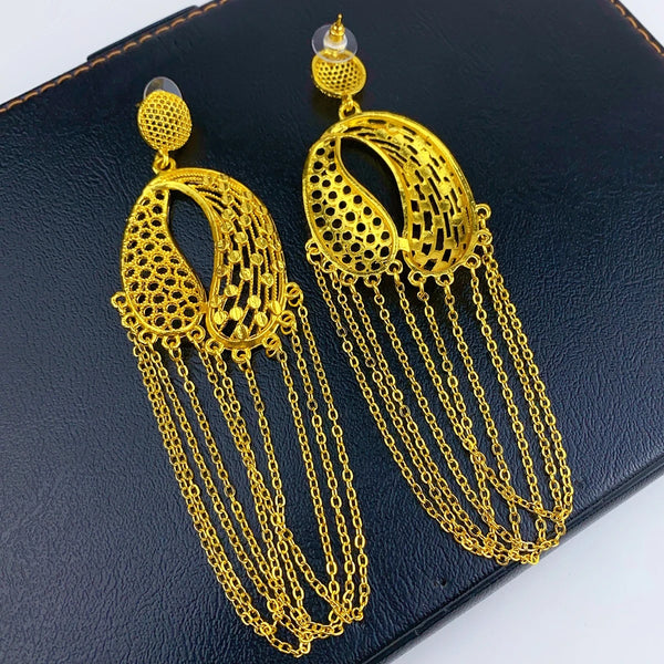 XUHUANG Nigerian Bridal Wedding Earrings With Round Shape Tassels African Dubai Plated Long Earrings Party Pendant Jewelry Gift