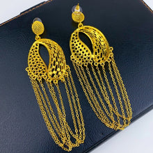 XUHUANG Nigerian Bridal Wedding Earrings With Round Shape Tassels African Dubai Plated Long Earrings Party Pendant Jewelry Gift