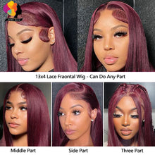 Colored Red Straight Lace Front Human Hair Wig 13x4 13x6 Transparent Lace Frontal Wigs Burgundy Human Hair Wigs for Black Women