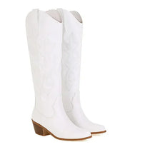 Pointed Toe Knight Boots for Women Brown PU Leather Knee High Boots Woman  Autumn Winter Western Cowboy Long Botas Mujer 2024