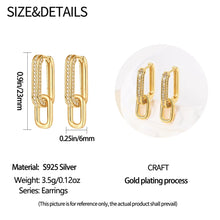 Elegant 925 Sterling Silver Double Square Buckle K Gold Set Pavé Earrings Women's Anniversary Party Jewelry Gift