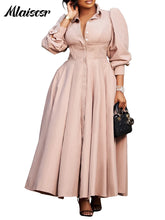 Mlaiscsr Spring Long Sleeve A-Line Shirt Dresses Elegant African for Women White Casual Lapel Evening Party Holiday Vistidos