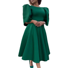 Elegant Dress Woman 2024 Wedding Party Round Neck Half Sleeve High Waisted Pleated Mid Calf Luxury Birthday Dinner Vestidos Robe