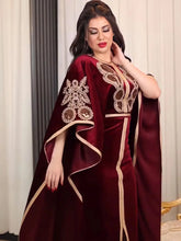 Ramadan Luxury Muslim Fashion Bat Sleeve Moroccan Turkiye Dubai Dress Middle East Arab Dress Sequins Golden Velvet Long Dress