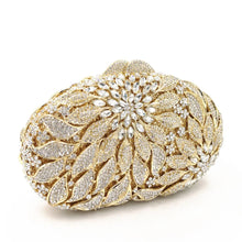 Gold Metal Leaves White Crystals Evening Clutch Bags Luxury Women Wedding Party Purse Ball Handbags Rhinestone Mini heart bag
