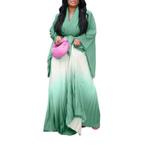 CM.YAYA Gradient Women's Set Full Sleeve Belt Blouse Shirt and Pleated Long Skirts Suit Street Two 2 Piece Set Outfit Tracksuit