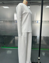 Women Two Piece Pant Sets Solid Full Sleeved Tops Round Neck Casual Midi Waist Long Pants Pockets Regular Elegant Lady