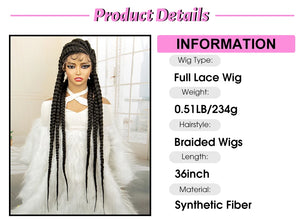 36 inches Synthetic Full Lace Wig for Black Women Braided Wig Lace Frontal Box Braids Wig Women Synthetic Braided