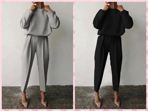2024 Women's Loose-fit Long Sleeve Casual Clothing Set Fashion Solid 2 Piece Set Pants Sets Trousers Hosen-sets Women Suits