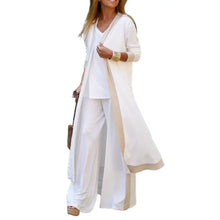 Three-Piece Sets Women Outfit Long Cardigan Sling Tops Wide Leg Pants Suits Casual Cardigan Straight Leg Trouser V Neck Camisole