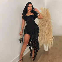 Women Strapless Ruffles Tassel Splicing Irregular Birthday Bodycon Midi Maxi Dress 2025 Even Sexy Party Dresses Vestidos