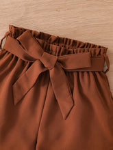 Children's clothing, girls' summer fashion, breathable thin 2-piece set, knitted round neck short sleeved+brown slim fit shorts