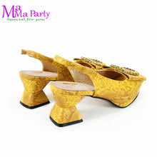 2025 Autumn New Design Specials Italian Women Shoes and Bag Set Comfortable Mid Heels With Rhinestone in Yellow Color