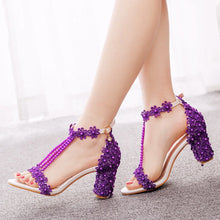Plus Size 34-43 Shoes for Women Summer Lace Flower Sandals Peep Toe Fashion String Bead High Heel Party Wedding Evening Shoes