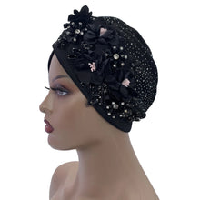 Elegant African Turban Cap with Shiny Rhinestone Ready to Wear Nigeria Auto Gele Headtie Party Women's Head Wrap Bonnet Turbante