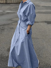Modigirl Women Summer Long Dresses 2025 Spring Fall Clothes Blue Puff Sleeves Botton Simple Casual Maxi Shirts Dresses for Women