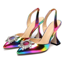 Rainbow Color Women Sandals Elegant Pointed Toe Sun Style Rhinestone High Heels Weeding Shoes Spike Heel Pumps Sandals Drop Ship