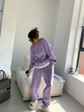 Women's Purple Sports Suit Spring And Autumn 2023 New Casual Fashion Style Loose Long Sleeve Sweater Tops Pants 2 Two Piece Set