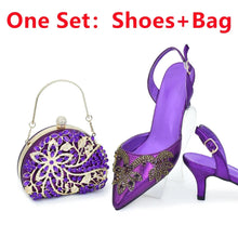 2025 New Designer Specials Italian Women Heels Shoes and Bag Set Coffee Colour Comfortable Women Pumps with Rhinestone for Party