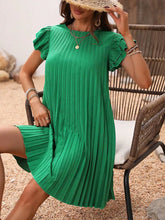 2024 Summer Women Loose Pleated Beach  Solid Dress Ruffle Sleeve Sweetheart Pleated Dress Mini Dress Elegant Green Dresses
