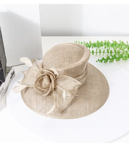 Luxury Blue Sinamay Church Hat For Women Elegant Feather Wedding Bridal Bowler Hats Cocktail Party Derby Cap Chapeau Femme